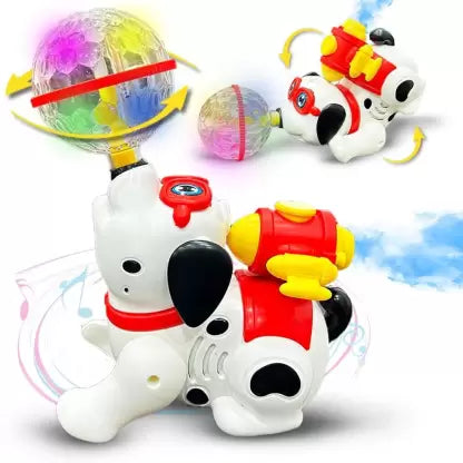 Dancing Dog Musical Toys for Kids Smoke Spray Flashing Light Sound 360° Rotating  (Multicolor)